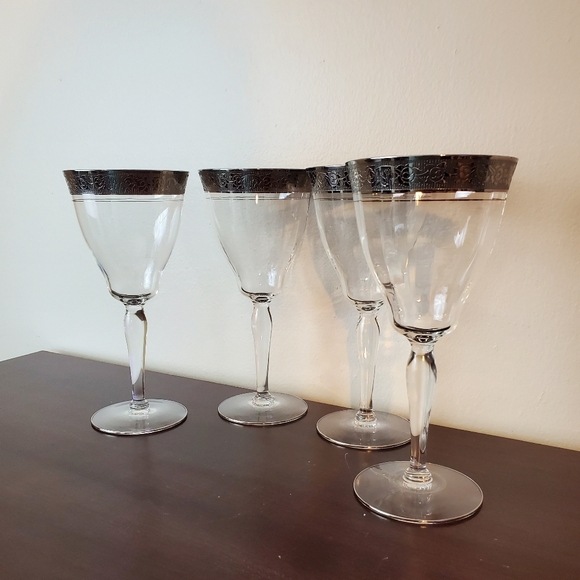 Glastonbury-Lotus Platinum Water Goblet Glasses 7 1/2" Vintage Glows ~ Set Of 4 - Picture 4 of 12